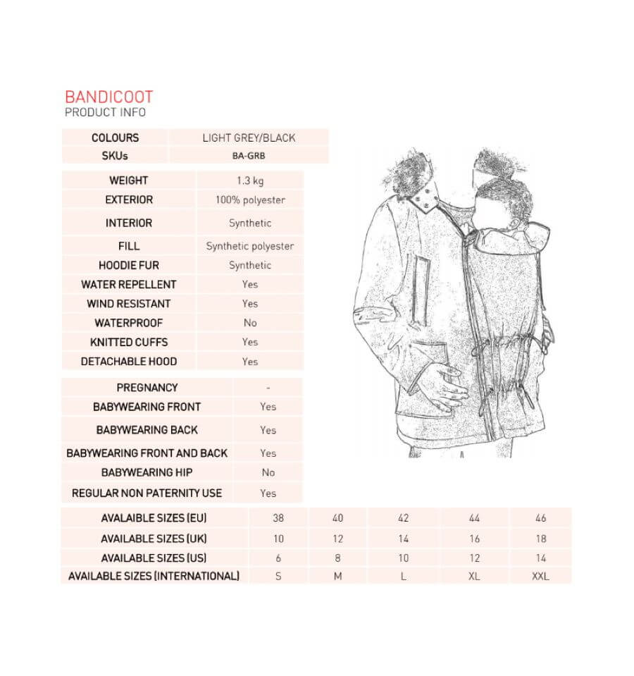 Wombat & Co Bandicoot Black & Black babywearing coat men