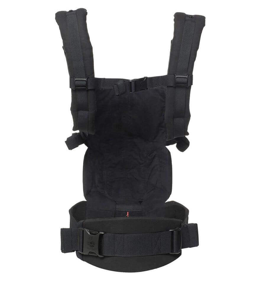 Ergobaby Omni Classic Cotton Carrier - Pure Black showing ergonomic design, soft fabric, and lumbar support for comfortable baby wearing | Babymaxi