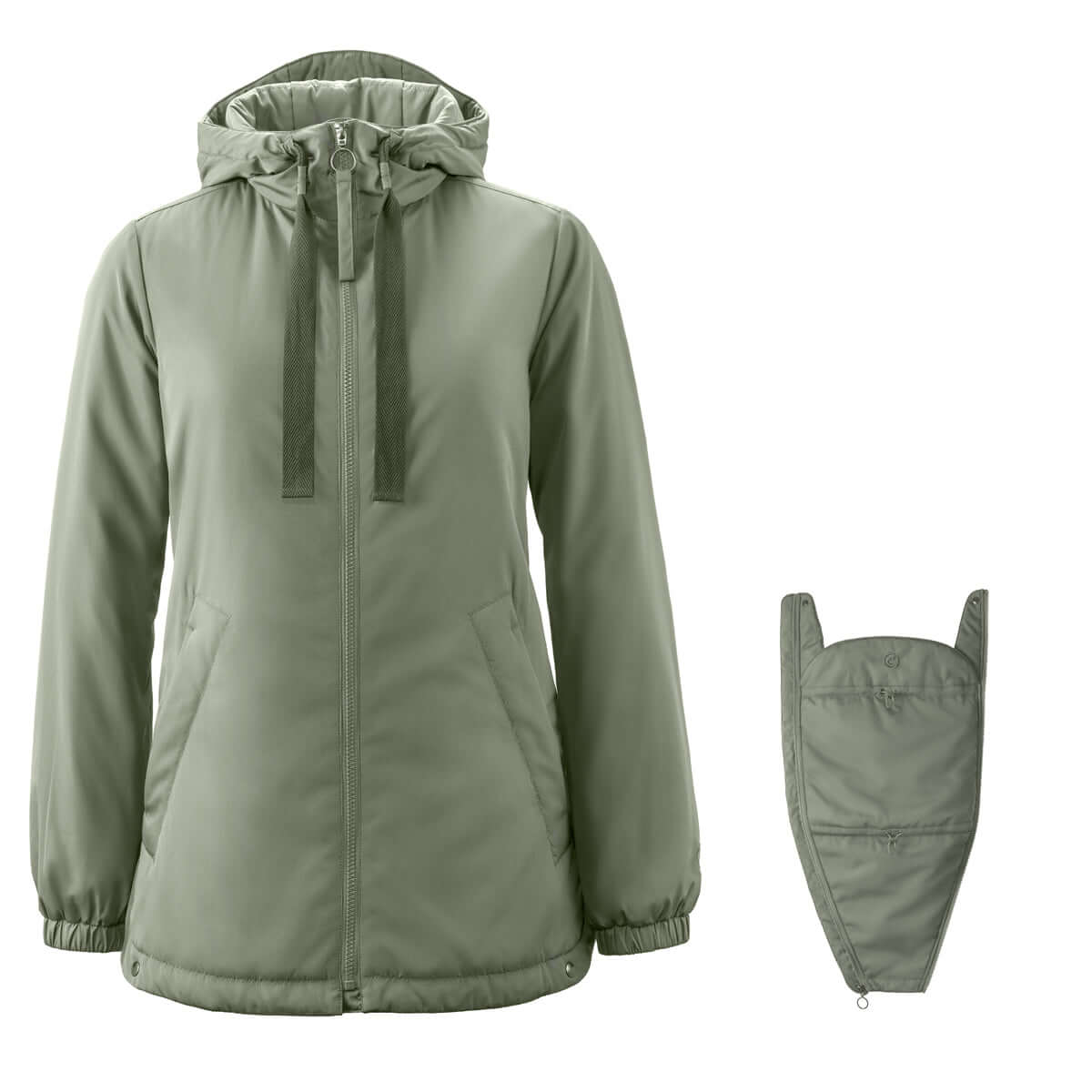 Mamalila Boston Babywearing Jacket - Agave in agave green with included baby insert for front or back babywearing | Babymaxi