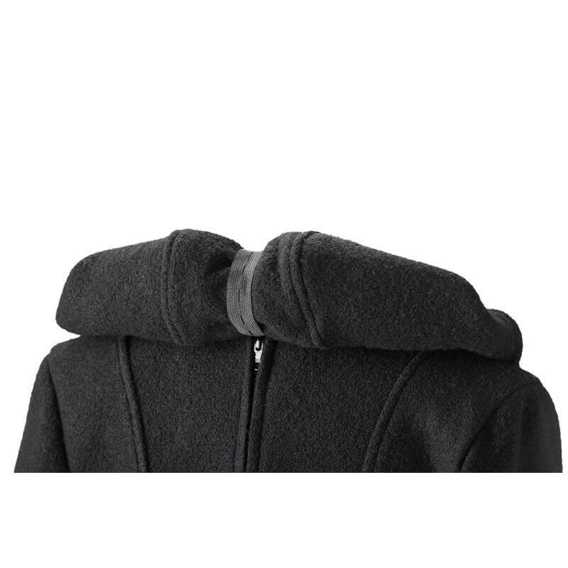 Mamalila Hooded Babywearing Coat Vienna - Anthracite close-up showing the stylish hood design | Babymaxi