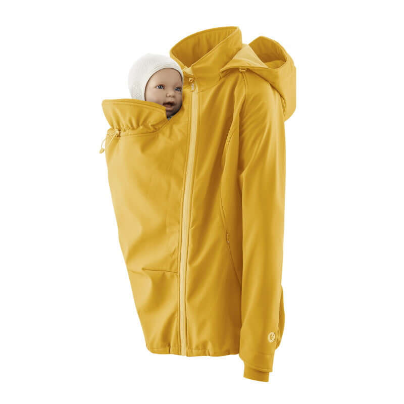 Mamalila Softshell Babywearing Jacket Allrounder - Mustard with baby compartment for versatile parenting | Babymaxi