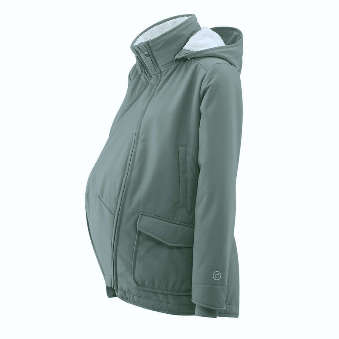 Mamalila Winter Softshell Baby Carrier Jacket - Agave side view, cozy design, ideal for winter babywearing | Babymaxi