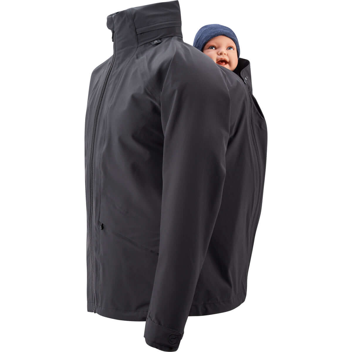 Mamalila Explorer Dad Waterproof Babywearing Shell Jacket - Black with baby insert for outdoor adventures | Babymaxi