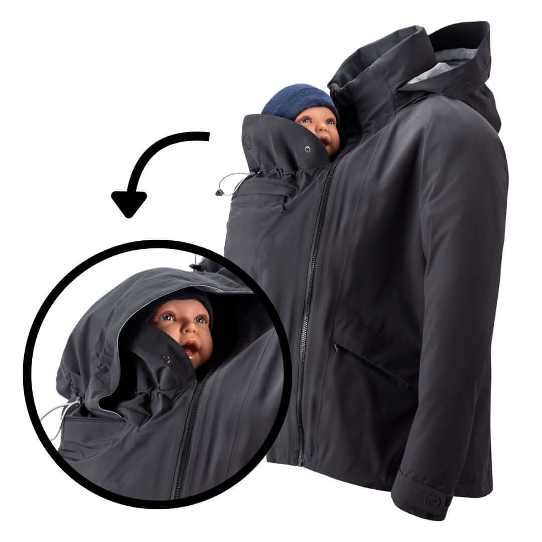Mamalila Explorer Dad Waterproof Babywearing Shell Jacket - Black with baby insert feature | Babymaxi