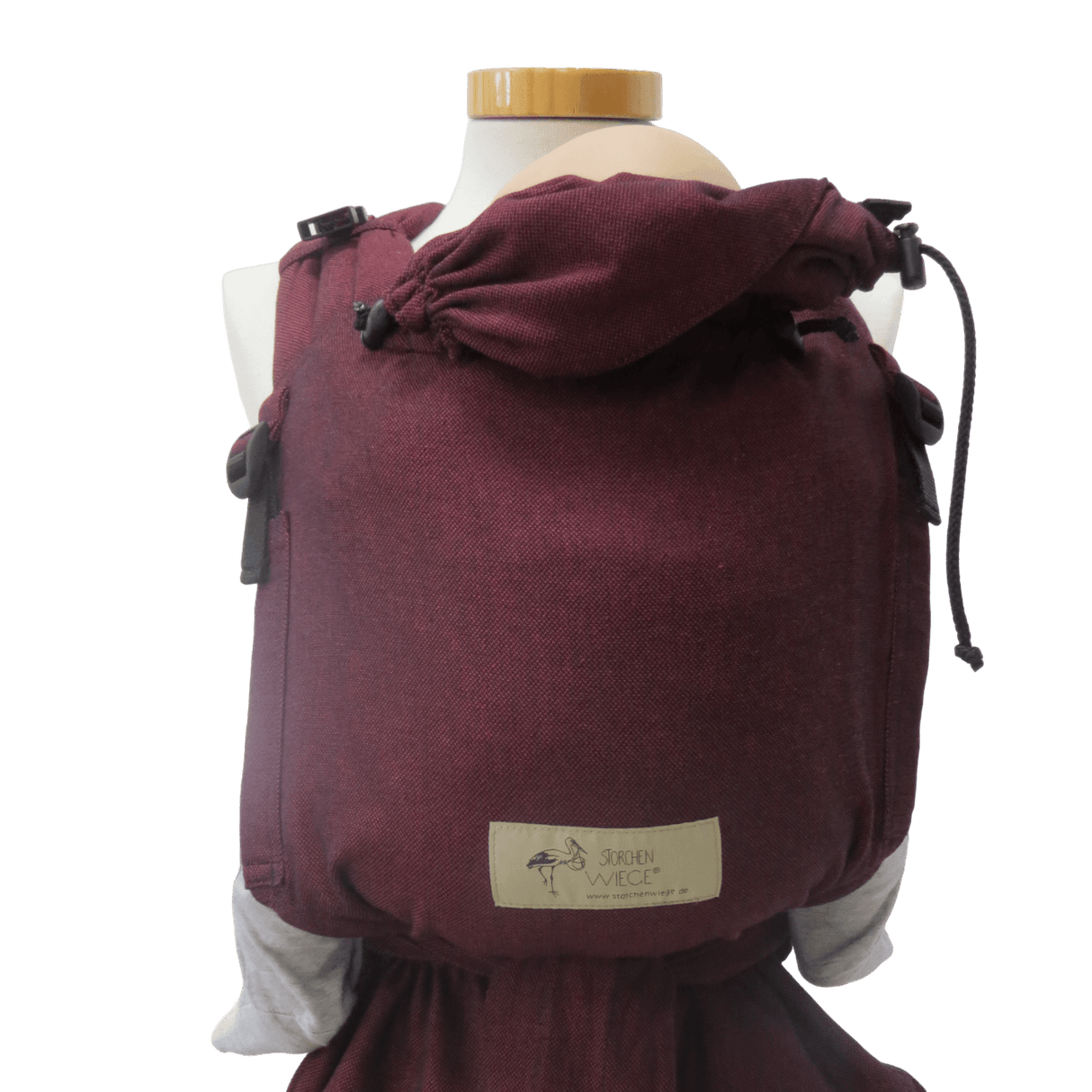Storchenwiege Talemo Half-Buckle Baby Carrier - Bordeaux back view with adjustable straps | Babymaxi