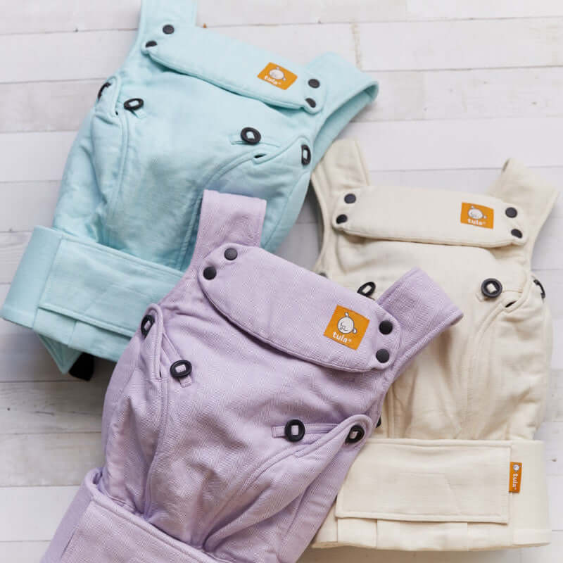 Tula Linen Explore - Robin baby carriers in mint, lavender, and cream colors for ergonomic babywearing | Babymaxi