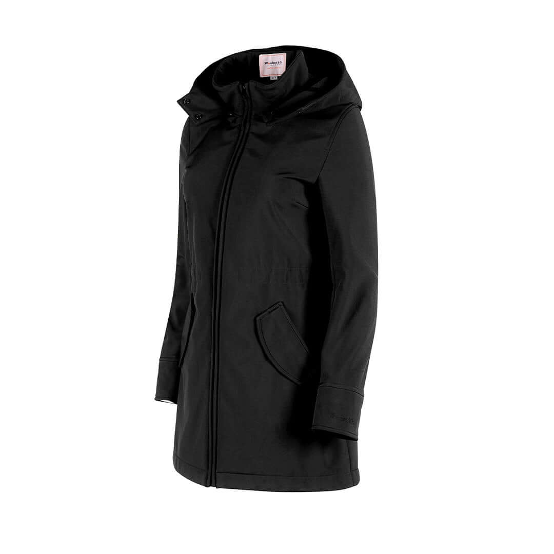 Wombat & Co. London - Shell Baby Carrier Coat - Black, stylish babywearing jacket with hood and pockets | Babymaxi