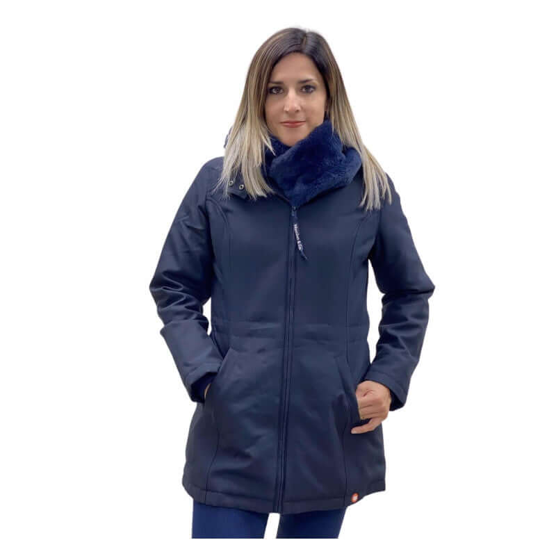 Wombat & Co. London - Wallaby Maternity & Babywearing Coat - Navy worn by model, stylish and versatile winter coat | Babymaxi