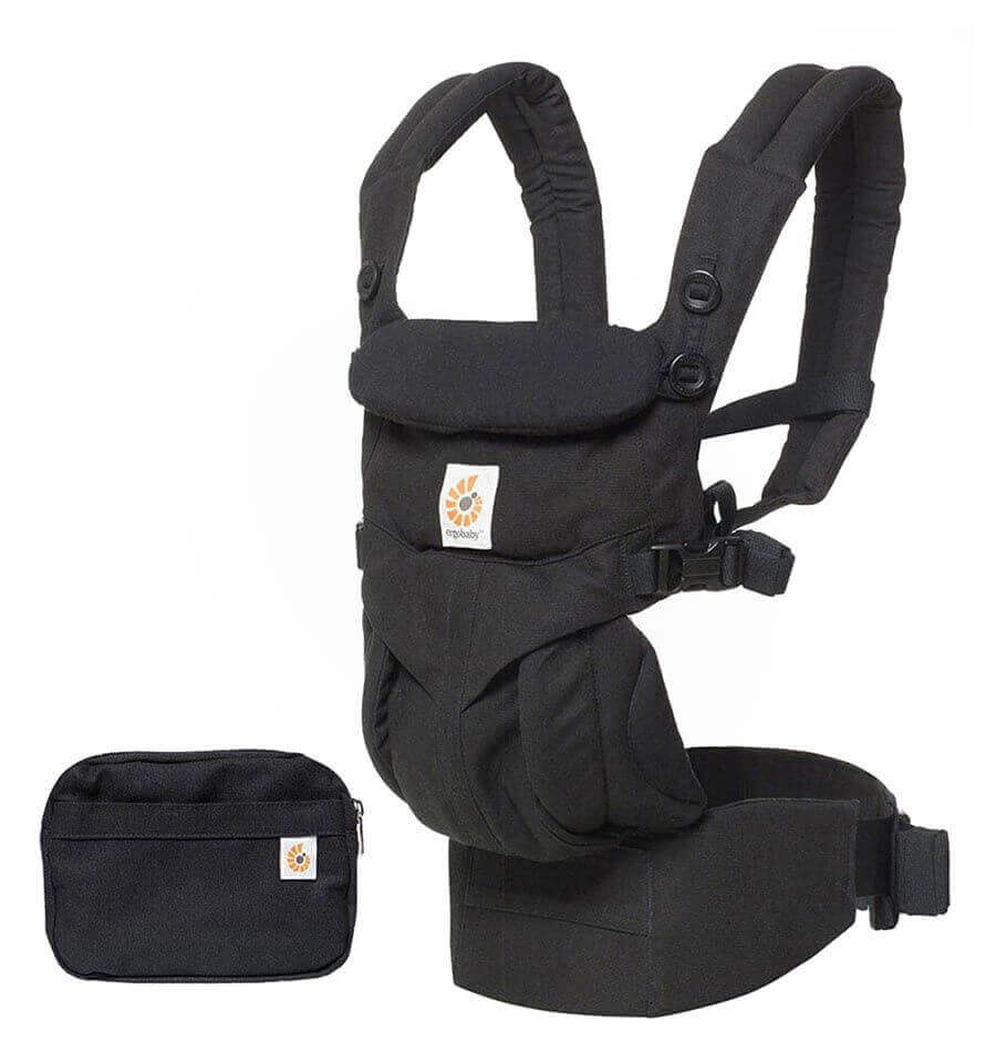 Ergobaby Omni Classic Cotton Carrier - Pure Black with detachable pouch, ergonomic support and cotton comfort | Babymaxi