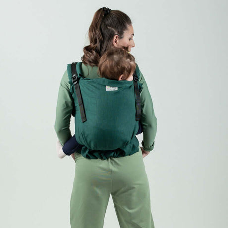Isara Preschooler (up to 30kg) - Evergreen Linen baby carrier with child, worn on back for safe carrying | Babymaxi