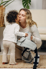 LennyLamb LennyPreschool (up to 30kg) - Little Herringbone Grey: mother and toddler sharing a sweet moment, showcasing adjustable carrier | Babymaxi