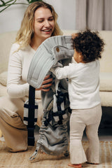 LennyLamb LennyPreschool (up to 30kg) - Little Herringbone Grey toddler carrier with parent and child | Babymaxi