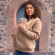 Mamalila Babywearing Hoodie London - Sand worn by mother with baby, organic cotton, cozy and stylish | Babymaxi