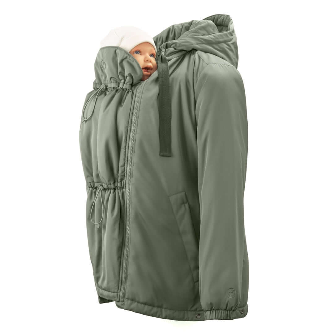 Mamalila Boston Babywearing Jacket - Agave with baby insert, stylish and versatile for pregnancy and babywearing | Babymaxi