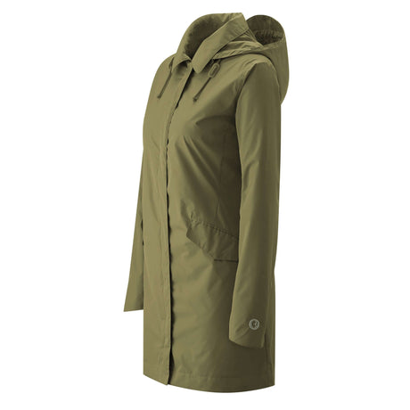Mamalila Dublin Babywearing Coat – Khaki displayed in side view, practical and stylish for pregnancy and babywearing | Babymaxi