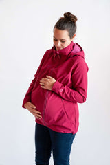 Mamalila Softshell Babywearing Jacket Allrounder - Berry worn by a pregnant woman, stylish and functional outerwear | Babymaxi