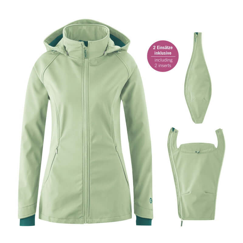 Mamalila Softshell Babywearing Jacket Allrounder - Mint with removable lining for versatile outerwear | Babymaxi
