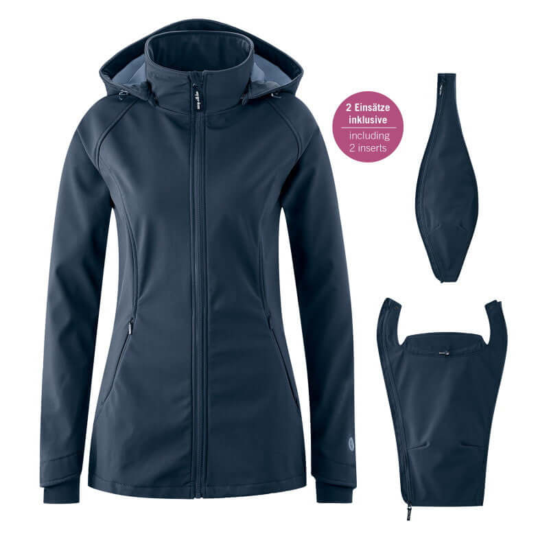 Mamalila Softshell Babywearing Jacket Allrounder - Navy with removable inserts for adaptability | Babymaxi