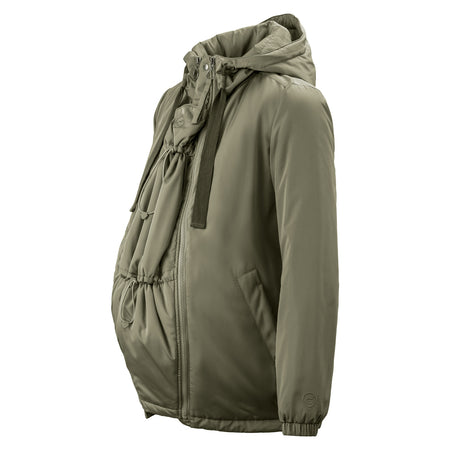 Mamalila Boston Babywearing Jacket Olive, maternity jacket with pregnancy insert, side view