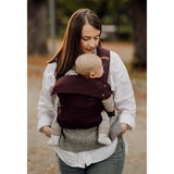 Mom wearing Marsupi Classic - Berry baby carrier with baby comfortably strapped | Babymaxi