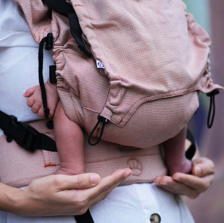 Neko Switch Baby Carrier - Sephia carrier showing baby in ergonomic design for comfort and hip development | Babymaxi