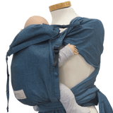 Storchenwiege Bondima Wrap Baby Carrier - Turquoise on mannequin, showing ergonomic design and comfort for baby carrier | Babymaxi