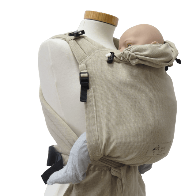 Storchenwiege Talemo Half-Buckle Baby Carrier - Natural with baby, adjustable wrap-style for comfort | Babymaxi
