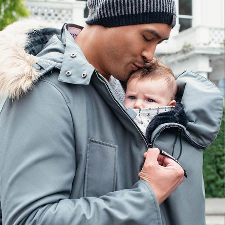 Wombat & Co. London - Bandicoot Baby Carrier Coat for Men - Grey, stylish winter babywearing jacket for dads | Babymaxi