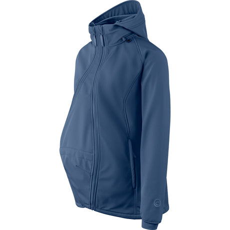 Mamalila Softshell Babywearing Jacket Allrounder Fit Navy, maternity jacket with pregnancy insert, side view