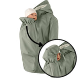 Mamalila Allrounder Winter softshell babywearing jacket in agave green, close-up of the baby hood with built-in head support for naps