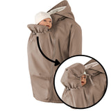 Mamalila Allrounder Winter softshell babywearing jacket in chestnut brown, close-up of the baby hood with built-in head support for naps