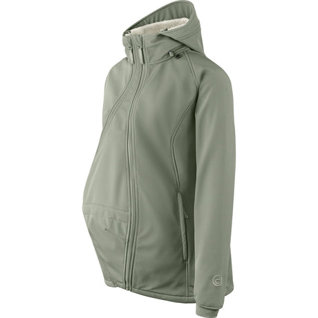 Mamalila Allrounder Winter maternity jacket in agave green, side view with the pregnancy insert zipped in