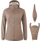 Mamalila Allrounder Winter softshell babywearing jacket in chestnut brown, shown with its pregnancy insert and baby insert